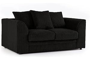 FURNISHINGS FOR LESS UK New Luxor Black 2 Seater Soft Jumbo Cord Sofa | Soft 2 Seater Luxury Jumbo Cord Settee