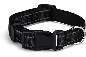 AOKLANT Odblaskowa nylonowa obroża dla psa, wygodnie wyściełana nylonowym kołnierzem, regulowane rozmiary i kolory, idealna dla małych, średnich i dużych psów, czarna, M