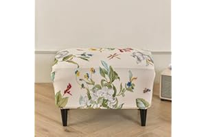 Highdi Copri Pouf Rettangolare Elasticizzato, Spandex Copertura Dell'Ottomano Moderna Copri Poggiapiedi Poltrona per Soggiorno, Morbido Lavabile Fodere per Sgabello (Color Crema,1 Pezzi)