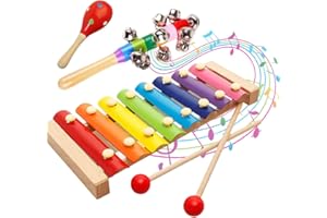 NHQZ Xilofono Legno, Glockenspiel Colorato, 8 Note, Xilofono Bambini in Legno, Strumenti Musicali Bambini con Sonagli, Maracas, Giocattoli Educativi, Regali Bambini 1+ Anni