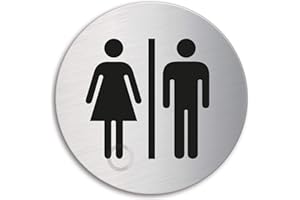 Schild - WC Damen Herren | Toilettenschild aus Edelstahl Ø 130 mm selbstklebend | Original Ofform Design Nr.6958