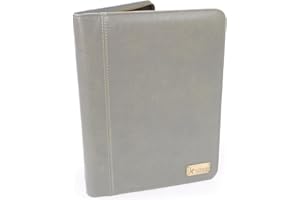 Catwalk Collection Handbags - Women's Leather A4 Zip Conference Folder - Business Document Portfolio with Notepad - Fits Tablet - Chloe - Grey