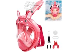 HINATAA Maschera da snorkeling per bambini, vista panoramica a 180°, respirazione libera, maschera da snorkeling, anti-appannamento e anti-perdite, con supporto staccabile per action camera, adatta per bambini dai 4 ai 10 anni