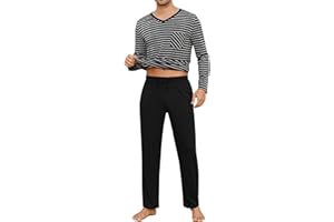 Demegimi Herren Schlafanzug Lang Pyjama Baumwolle Winter Hausanzug Zweiteilige Pyjamas mit Langarmshirt und Pyjamahose für Männer