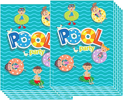12 Einladungskarten „Party im Schwimmbad“ Kindergeburtstag Hallenbad Spassbad Freibad Pool | Geburtstagseinladungen Einladungen Geburtstag Kinder Jungen Mädchen Einladungstext Vorlagen Karten Set - 4