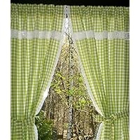 hellgrün-weiß karierte Küchengardine 2 Schals Bauernkaro mit Klöppelspitze