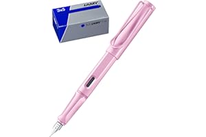 Lamy Lot de 1 stylo plume Safari 0D2 dans une plume fine rose clair et 1 lot de 3 cartouches d'encre T10 dans un carton d'origine - Couleur de l'encre : bleu