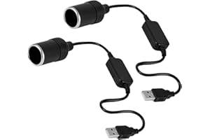 FPXNB 2 Pcs USB A Male to 12V Car Cigarette Lighter Socket Female Converter Cable, USB to Cigarette Lighter Adapter (8W Max)