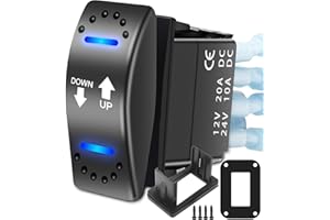 RECOIL LAS2 DPDT 20A 12V DC Motor Polarity Reverse Momentary Rocker Switch with Pigtail Cable Actuator Up/Down Blue LED with Aluminum Plate Adapter and Carling Switch Adapter