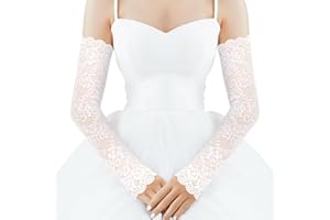 FloralGrace 1 paire de manchons blancs en dentelle pour femme, avec protection UV, longues manchettes sans doigts, gants de mariage, Blanc., L