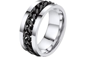 ChainsPro Bague Anti Stress Homme Or/Noire/Acier Inoxydable,Bagues 8mm Maillon Chaine Petite Doigt Grosse Taille 51.5-64,Anneau Tournant Bijoux Tendance Fantaisie Cadeau Original Femme Garçon