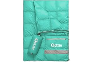 QEZER Down Camping Blanket,Ultralight and Portable Blanket for Camping, Hiking, Hammocks, indoors&Outdoor, Cars&Campervan with 2 kinds of style for storage,can be used as square pillow or quilt