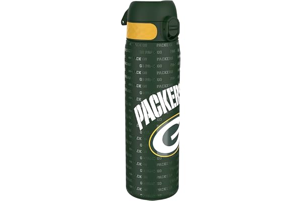 Ion8 NFL Green Bay Packers Gourde En Acier Légère, 600 ml/20 oz, Non Isolée, Étanche, Facile À Ouvrir, Verrouillage Sécurisé, Passe Au Lave-Vaisselle, Couvercle Rabattable, Compatible Porte-Gobelet
