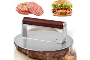PEELANMALL Burger Smasher - Presse à hamburger - 21,5 cm - 1,15 kg - En acier inoxydable - Avec poignée en bois - Pour viande, patty, hamburger, steak, bacon, saucisse - Accessoire de barbecue professionnel