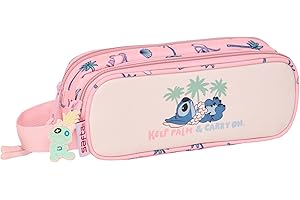 Safta Stitch Beach - Portatodo Doble Niño, Estuche Infantil, Estuche Niño, Ideal para Niños en Edad Escolar, Cómodo y Versátil, Calidad y Resistencia, 21x6x8 cm