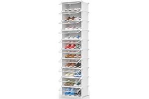 ‎HOMIDEC HOMIDEC Schuhregal mit 10 Ebenen, Schuhschrank Schmal Schuhaufbewahrung für Flur Schlafzimmer Eingang, Weiß und Transparent