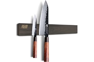 FINDKING Striscia Magnetica per Coltelli in Legno di Frassino, Supporto Magnetico per Utensili da Cucina, Facile da Appendere Senza Trapano (40CM, Marrone Scuro, Senza Coltelli)