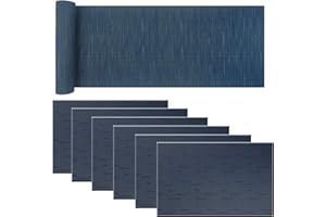 BECHEN Placemat Matching with Table Runner,Cross-Weave Heat Resistant Placemat Washable Table Mats Sets(6pcs Placemats + 1 Table Runner, Navy Blue)