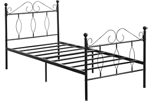 FurnitureR Single bed metal frame Industrial iron bed,metal bed for teenagers/adults, suitable for bedroom, student dormitory and other multiple scenes, with a unique design of the headboard, Black