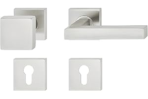 JUVA Set di maniglie di design in acciaio inox | 1 Pezzo Maniglia per porta quadrata su rosetta per porte di camere - LDH 2166 | Set intercambiabile a destra | Acciaio Inox Satinato Spazzolato | 1 Set