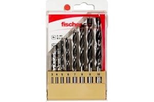 Fischer Set 8 Punte Trapano D-WS PL in Acciaio per Legno, Diametro 3-4-5-6-7-8-9-10mm, Attacco Cilindrico, per Legno Massiccio,Lamellare, Truciolare, 536609