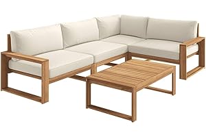OUTLIV. Loungeecke Santa Cruz, Akazie, mit Sitz- und Rückenkissen, L-Form, inkl. Loungetisch, Sitzhöhe: 39 cm, Natur/Ecru, 255 x 170 cm