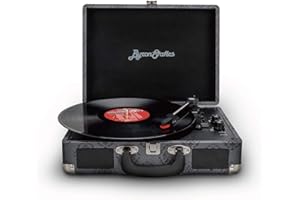 ByronStatics Vinyl Plattenspieler, Drehgeschwindigkeiten von 33/45/78 U/min Bluetooth Plattenspieler, internem Lautsprecher, Ersatznadel, Cinch-Line-Out, AUX Eingang, Vintage Koffer - Dunkelgrau