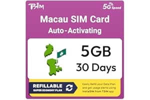 TSIM SIM Macao | Piano Super Economy Ricaricabile 5GB! Attivazione automatica, validità 30 giorni | Velocità 5G + Hotspot | Solo Dati Nessun Numero di Telefono