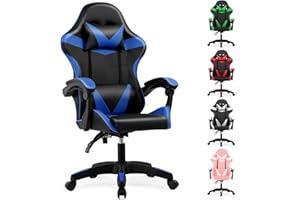 Lishetimig Gaming Chair, Computer Chair with Lumbar Cushion, Headrest, Height-Adjustable Ergonomic Gaming Chairs for Home, Office (Blue)