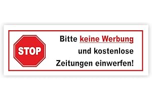 ‎ISECUR Aufkleber Stop Bitte keine Werbung und kostenlose Zeitung einwerfen! I 8,5 x 3 cm I Gegen Reklame im Briefkasten I UV- und witterungsbeständig I selbstklebend I hin083