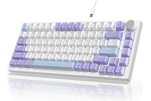 YINDIAO AK820 Tastiera Meccanica con Manopola,Layout ANSI 75%,Tastiera da Gioco Cablata 82 Tasti,5 Schiuma Fonoassorbente,Hot-swap,Interruttore Lineare,Retroilluminazione RGB,per PC,MAC (Viola)