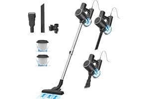 Vactidy 20Kpa Aspirateur Balai avec Fil Câble 7m, Aspirateur Balai Filaire Puissant, 3 en 1 Aspirateur Vertical Filtre HEPA, 600W Aspirateur Balai Léger avec Support Mural pour Sols Durs Tapis.