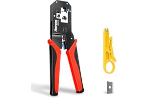 AMPCOM Zaciskarka Ethernet RJ45 do złącza normalnego i przelotowego 8P6P RJ45 RJ12 RJ11 CAT6 CAT5e, 318RD