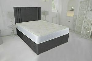 GHOST BEDS Tokyo Divan Bed Set + 10" Luxury Memory Mattress + Free Matching 24" Headboard (GREY PLUSH VELVET, 4FT6 DOUBLE)
