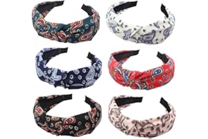 HUANMAYE Headband for Women Fashion No Slip Cashew Design Printed Headband Elastic Hairband Boho Hairbands Hair Accessories 6 Pcs (BohoFlowerDE)