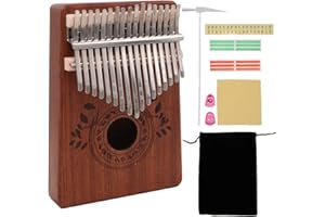 WINTERWORM Kalimba Pianoforte portatile con 17 chiavi, in legno di sapele per pollice pianoforte africano Mbira Sanza Likembe，Manuel avec accordeur de poche pour regalo musicale