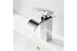 kisimixer Mitigeur Lavabo Cascade avec Bec Hauteur 10cm, Robinet Lavabo Salle de Bain Moderne, Mitigeur Monocommande Lavabo Eau Chaude et Froide Disponible (sans Bonde, sans Tirette de Vidage) Chromé