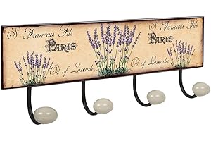 POMOLINE PERCHA Pared Vintage 4 Ganchos Porcelana LAVANDA Provenza Retro 400x155MM
