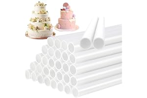TAIXING 32 Pcs Reusable Cake Dowels, 9.5 Inch White Plastic Support Rods Cake Dowels for Tiered Cakes Construction and Stacking, Easy-to-Cut, 0.47" Dia Cake Support Straws(Bakers Professional Kit)