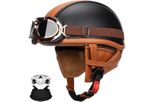 SYEBVTQ Vintage Deutsche Motorrad Halbhelme Halbschalenhelm ECE-Zertifizierung Motorradhelm für Herren Chopper Helm mit Sonnenbrille Jethelm Retro, Scooter Helm, Cruiser Moped Offenem Helm