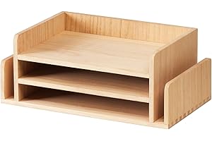 KIRIGEN Organizzatore da scrivania in legno Cartella, posta e documenti Cartella per lettere, portatelefono, portadocumenti, legno naturale colore naturale