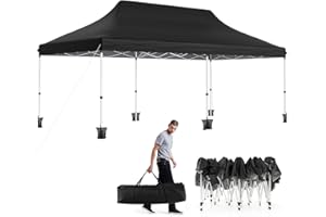 GOPLUS Tonnelle Pliante 3x6m Imperméable, Tonnelle Barnum Pliante 3x6 de Jardin Exterieur, Sac de Transport, Sac Lesté, Pavillon de Jardin Pop-Up pour Fête, Mariage (Noir|sans Bâche)