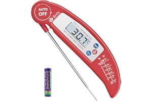 Criacr Digital Meat Thermometer, Instant Read Food Thermometer with Foldable Long Probe, High Accuracy Cooking Thermometer, ℃/℉ Switch, Auto On/Off, for Kitchen Cooking, BBQ, Milk (Battery Included)