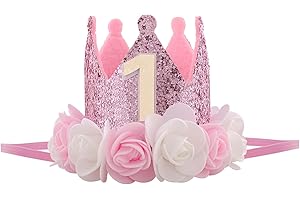 WNV 1st Birthday Hat Decorations for Girls, First Birthday Decorations Girl Birthday Crown Cute Floral Birthday Girl Headband Photo Props Gift for Baby Birthday Party Supplies (Pink)