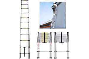 AUTOBABA 3.2m Telescopic Ladder Aluminium Foldable Ladder - 10.5 Feet Extendable Ladder with Anti-Slip Rubber Cap, Collapsible Ladder for Multi-Purpose Indoor Outdoor Roof Work Decoration Builder