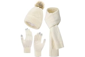 ZETIY Damen Schal Strickmütze Kombiset Winter Beanie Handschuhe Strickset Geschenkset Touchscreen-Handschuhe für Outdoor Ski
