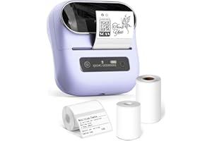 Phomemo M220 Drukarka etykiet, Bluetooth do kodów kreskowych, adresów, domu, poczty, małych firm, ubrań, fioletowa, przenośna drukarka etykiet z 3 rolkami