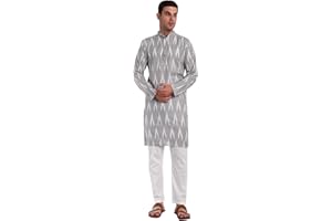 SKAVIJ Herren Ikat Kurta Pyjama Set – Langarm Indisches Outfit aus Baumwolle – Traditionelle Tunika mit Hose für Feste & Alltag