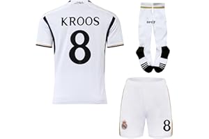 PraiseLight R. Madrid Toni Kroos #8 Home Children's Jersey 2023/2024 Football Shorts Socks Set Youth Sizes