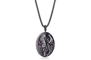 COAI Pendentif Ovale Dragon Occidental Obsidienne Homme